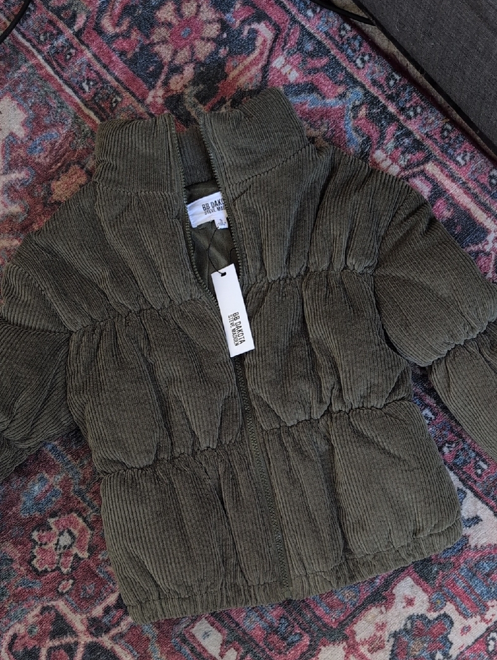 BB Dakota Olive Green Corduroy Puffer Jacket Women